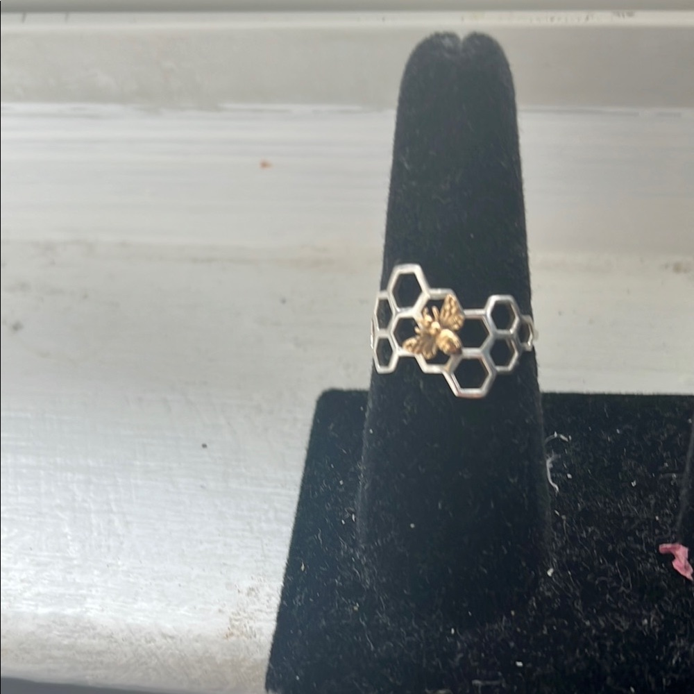 Gold and Silver Bee and Honeycomb Ring